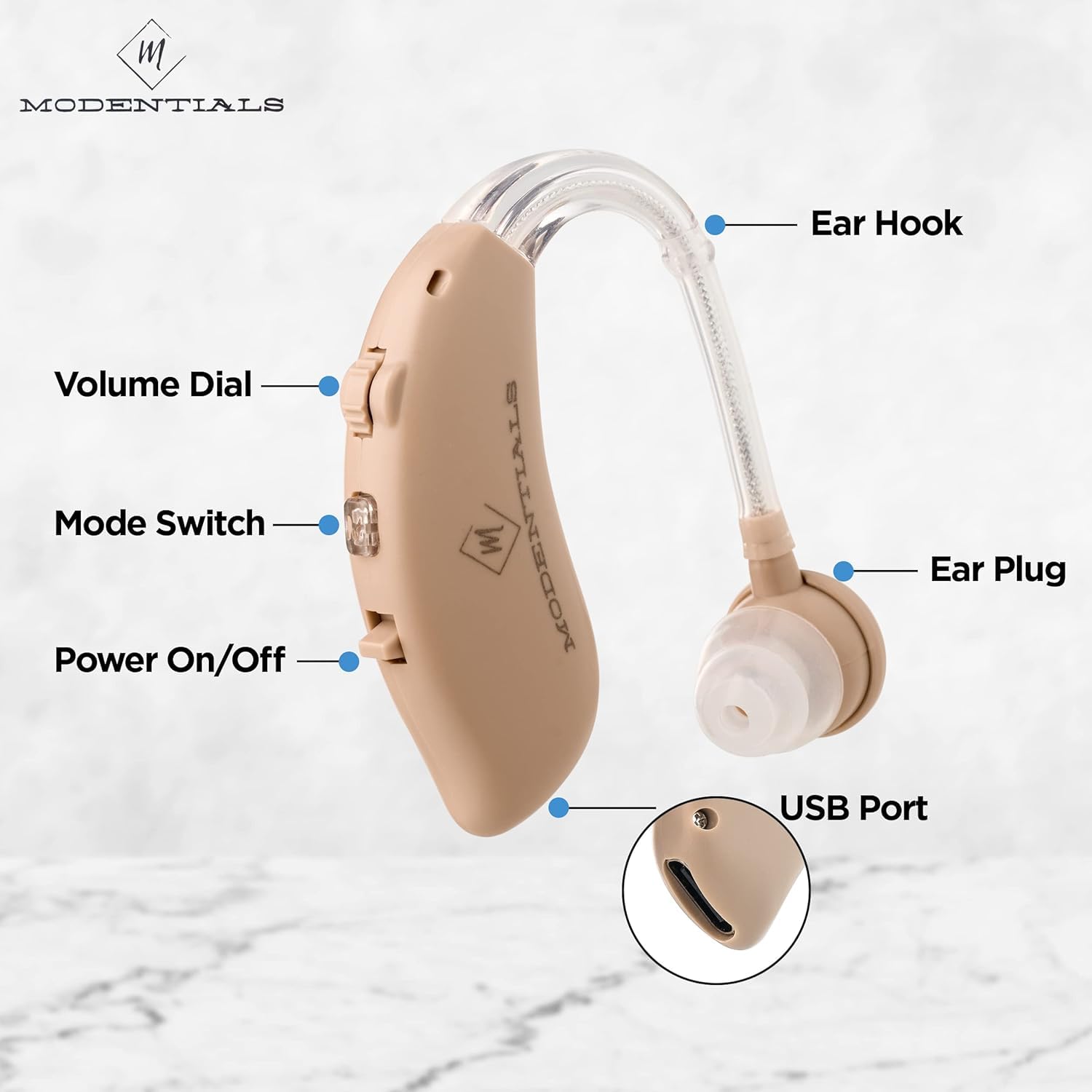 MODENTIALS Rechargeable Hearing Aids for Seniors Experience Crystal Clear Sound - Noise Cancelling Amplifiers for Clear Sound - Comfortable Fit