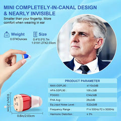 Rechargeable Digital Hearing Aid with Noise Reduction, Invisible In-Ear, Strap Charging Case for Seniors