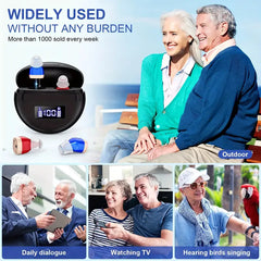 Rechargeable Digital Hearing Aid with Noise Reduction, Invisible In-Ear, Strap Charging Case for Seniors